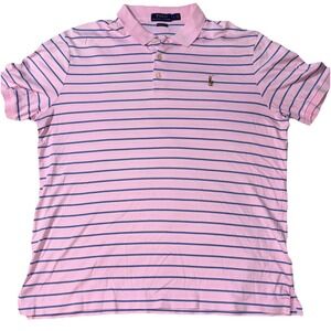 Polo Ralph Lauren Shirt Men's LARGE Pink Striped Short Sleeve 100% Cotton‎ SOFT